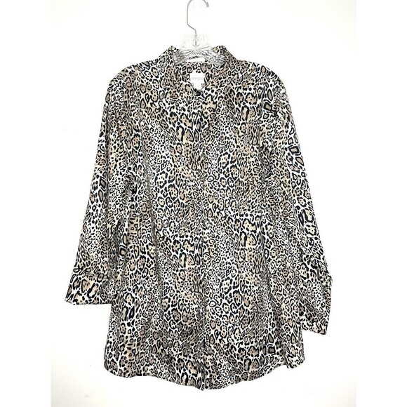 Chico's Women's Shirt Size 16 Button Up Leopard‎ Cheetah Animal Print Blouse 3 - Picture 1 of 9